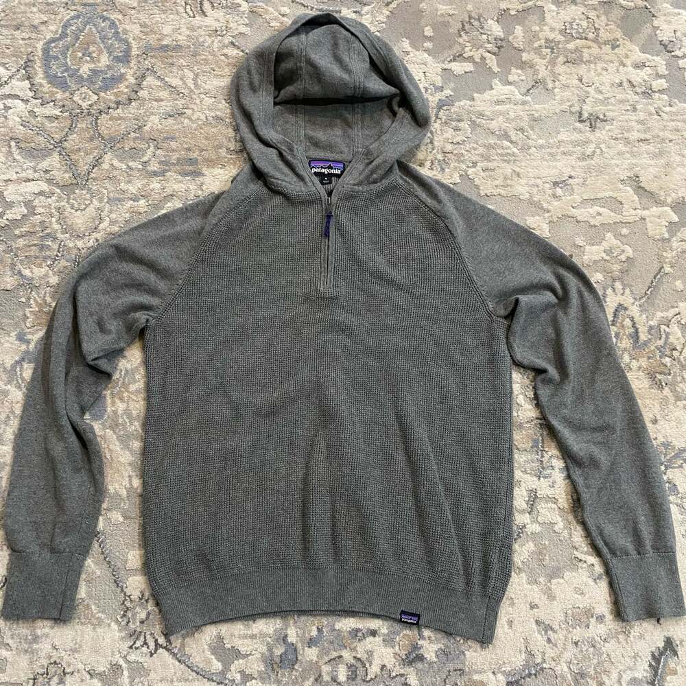 Patagonia Men's Yewcrag Hoody Gray Waffle Knit Organic Cotton Half Zip Hoodie M